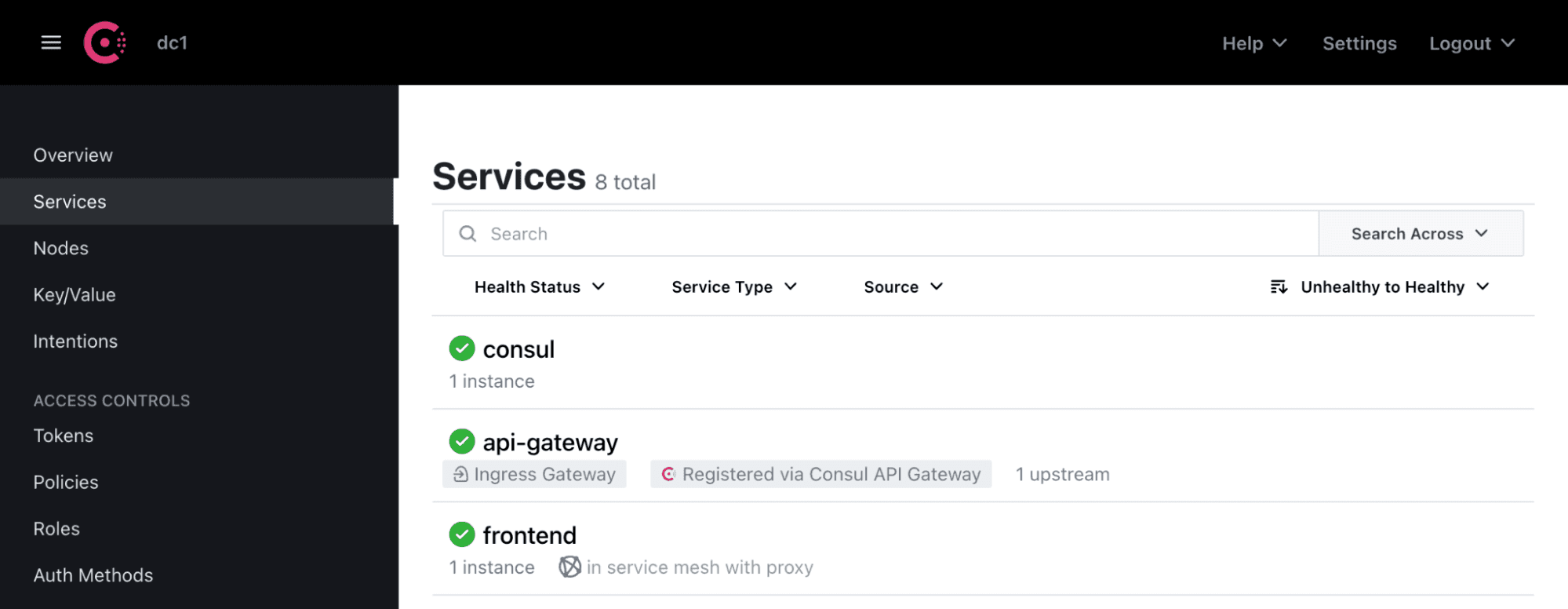 Consul UI Services Page