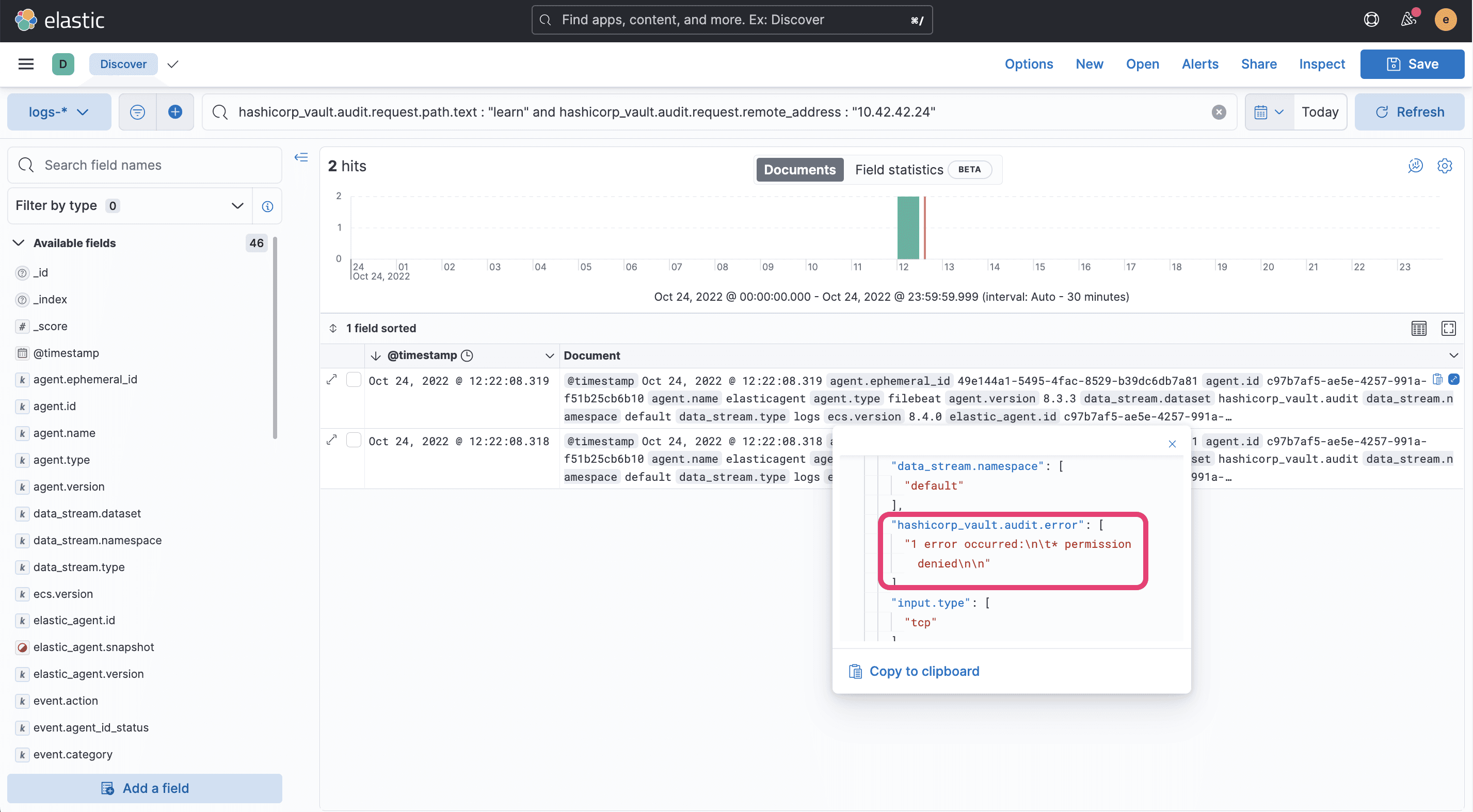 Elastic Discover query details