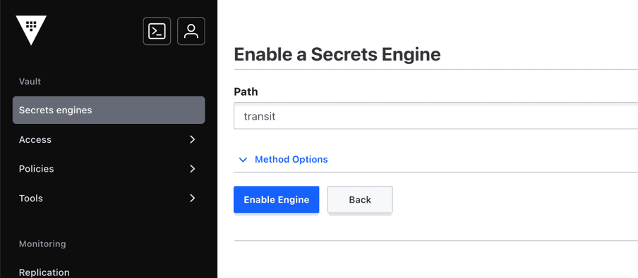 Enable transit secrets engine